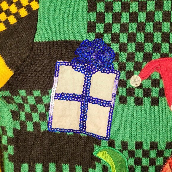 Holiday Time Adult Med Ugly Christmas Sweater Dinosaur T-Rex Presents - Picture 8 of 14